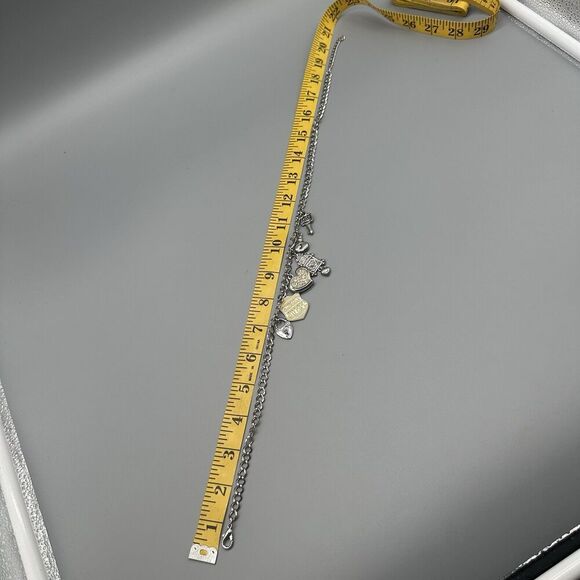 Juicy Couture Charm Necklace 5 Charms Heart Clock Padlock Silvertone Crystals - Picture 5 of 5